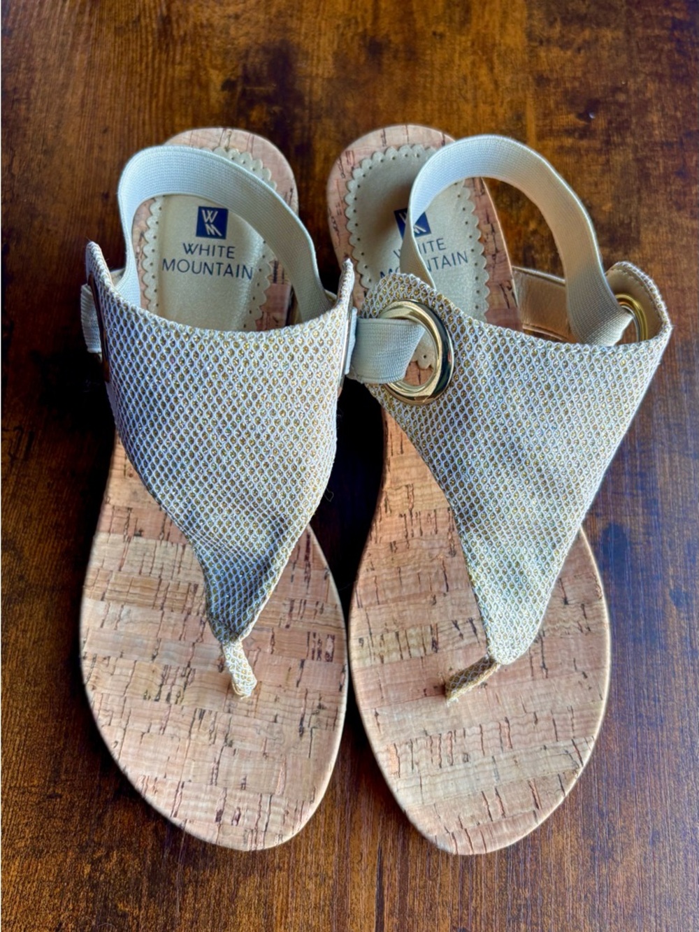 WHITE MOUNTAIN Metallic Mesh Cork Thong Sandals
